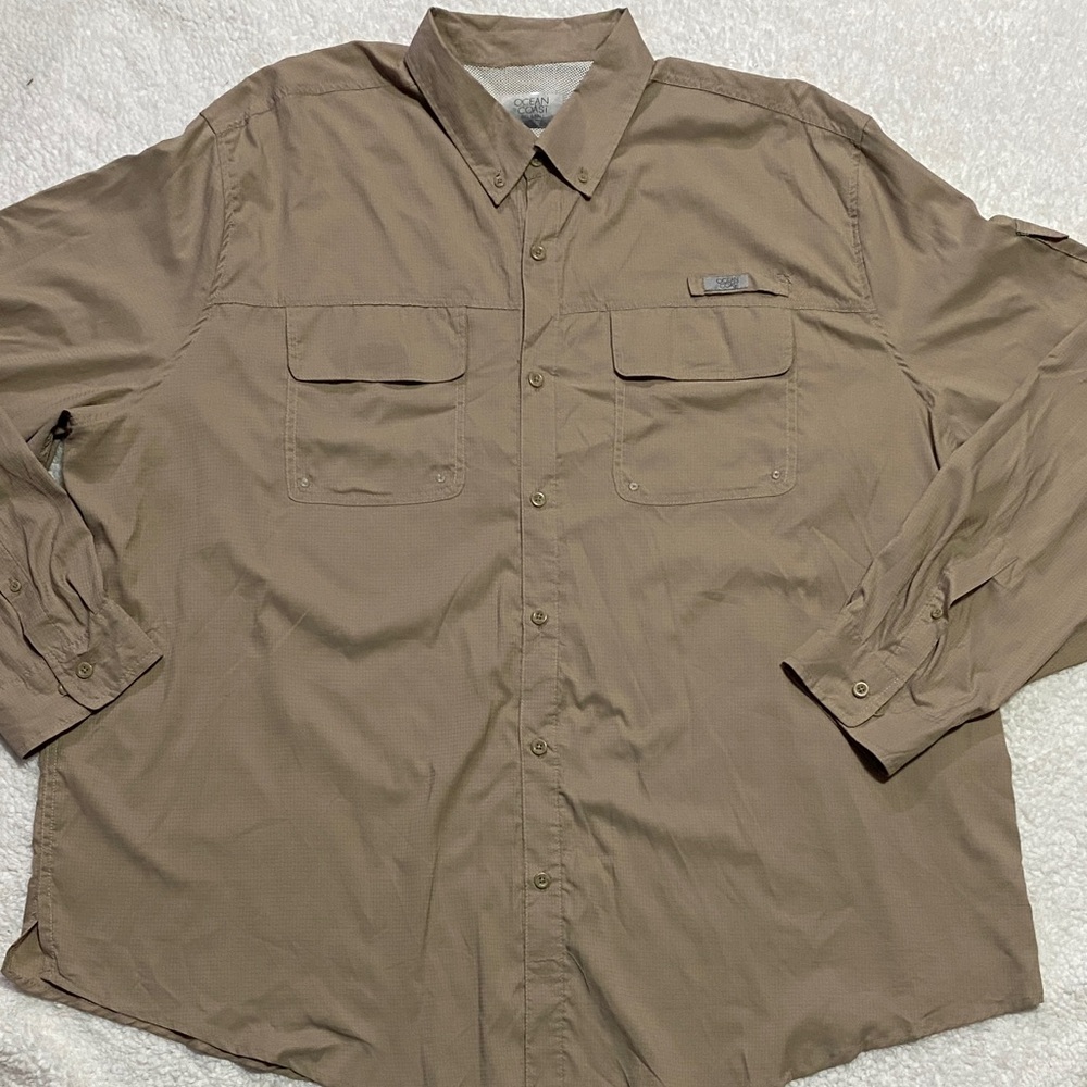 Ocean coast  size 3X big and tall Men's Tan long sleeve Shirt NWOT ¥